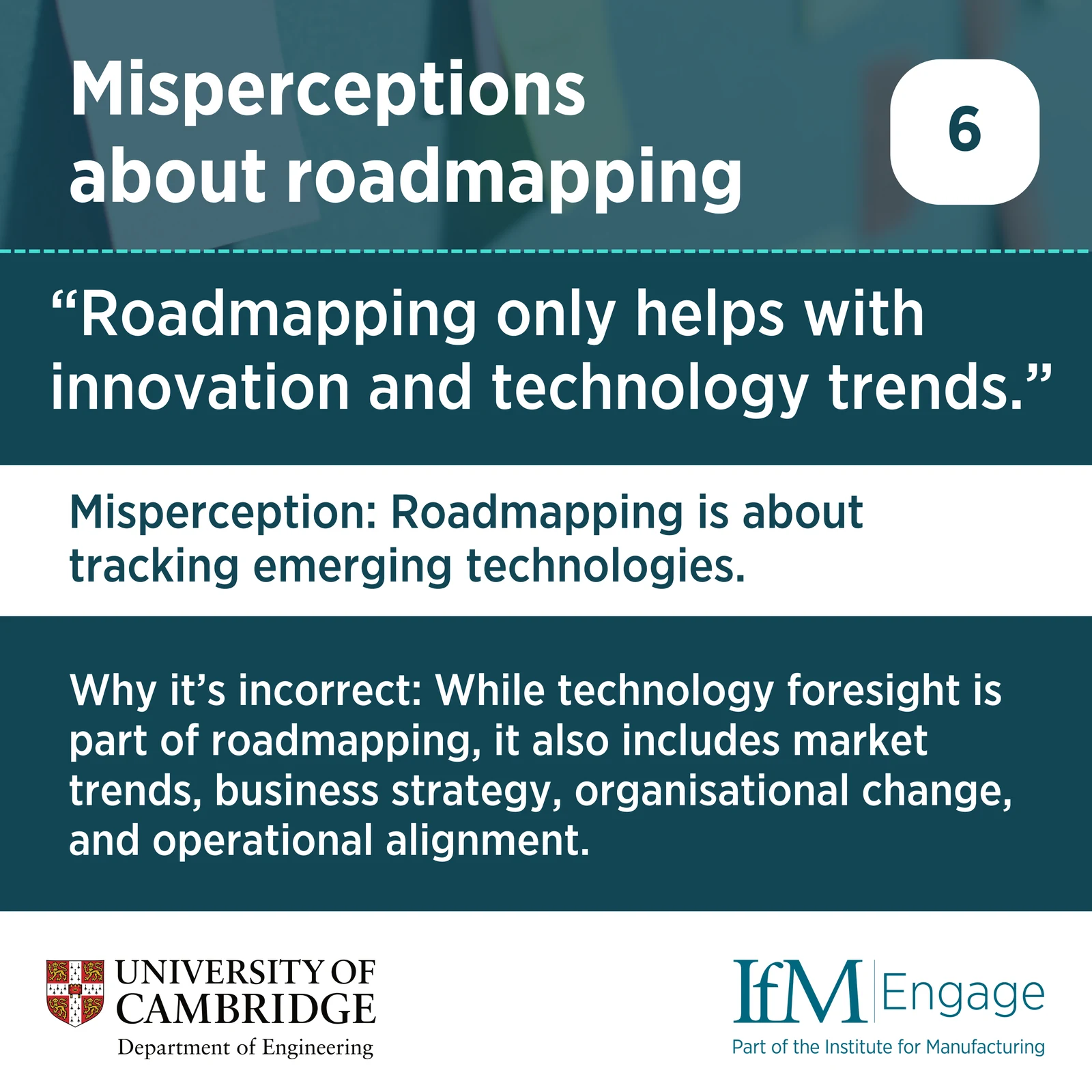 Misperception 6: Roadmapping only helps with innovation and technology trends, with a correction showing broader strategic uses.