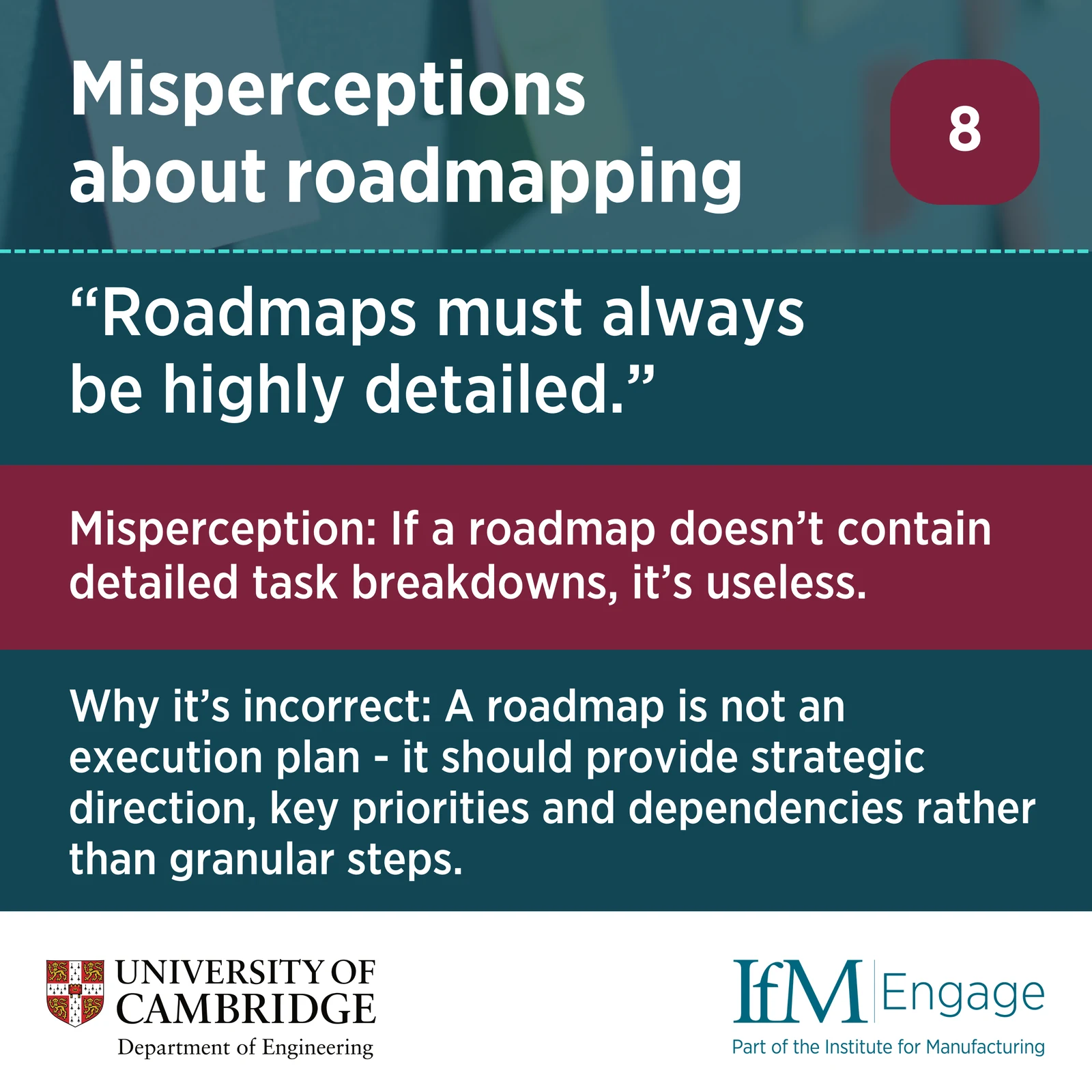 Misperception 8: Roadmaps must always be highly detailed, with a correction explaining audience-appropriate strategic detail.