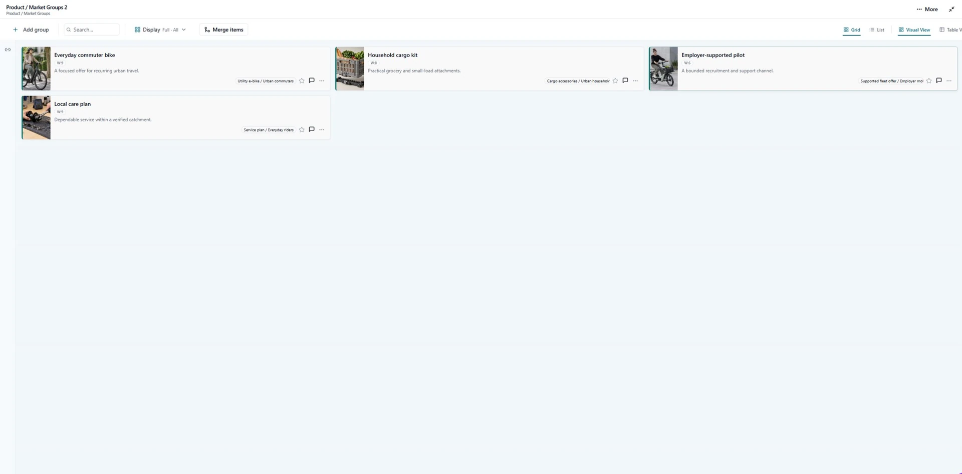 Product / Market Groups screenshot