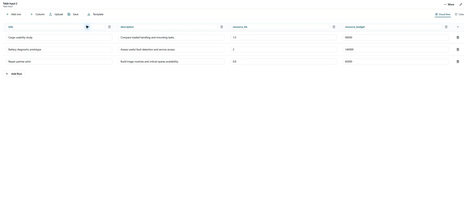 Table Input screenshot