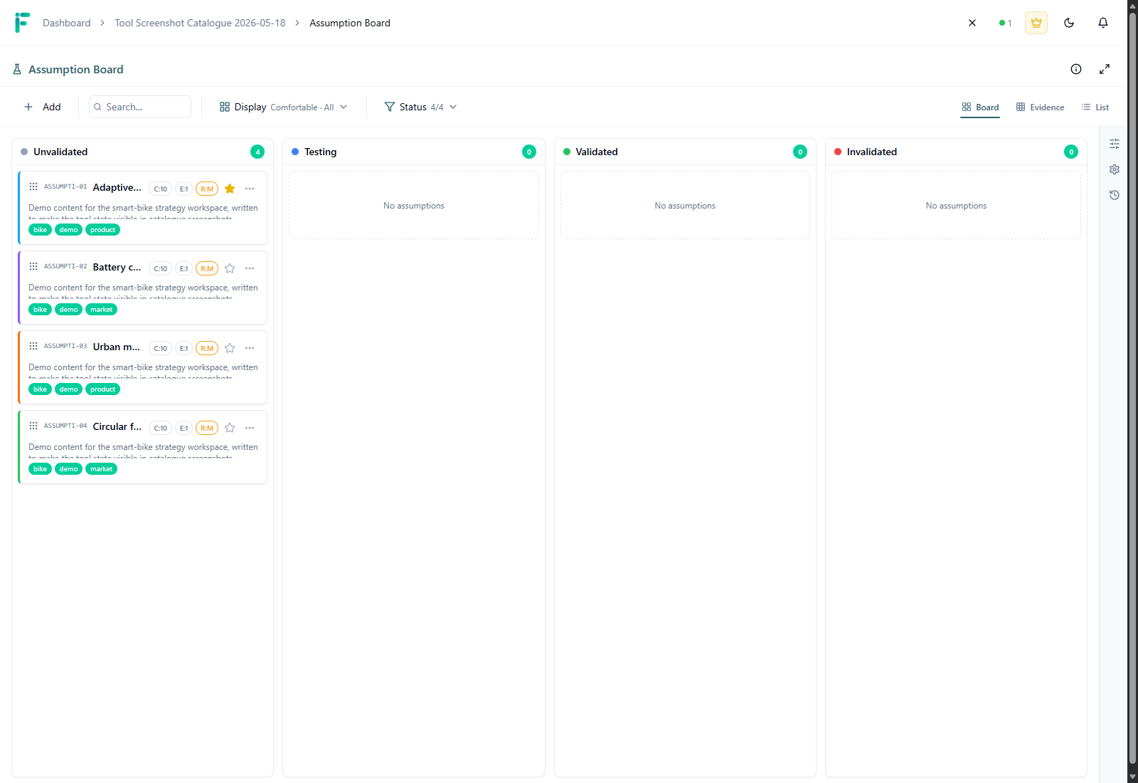 Assumption Board screenshot