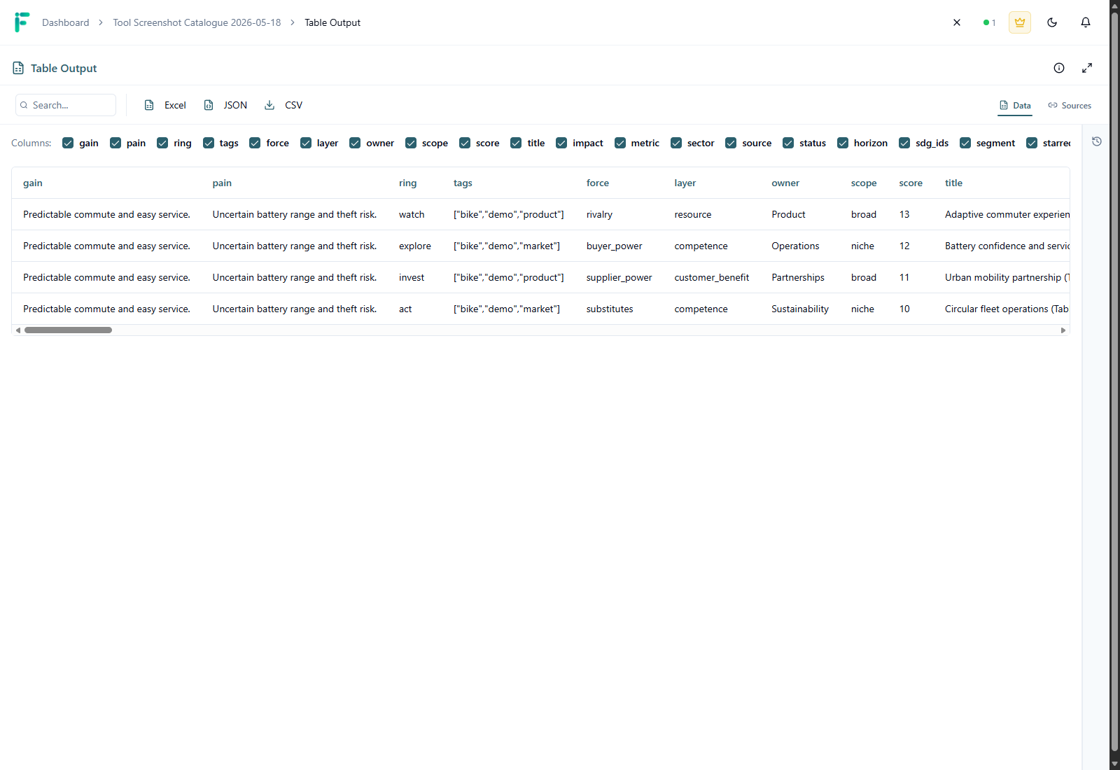 Table Output screenshot